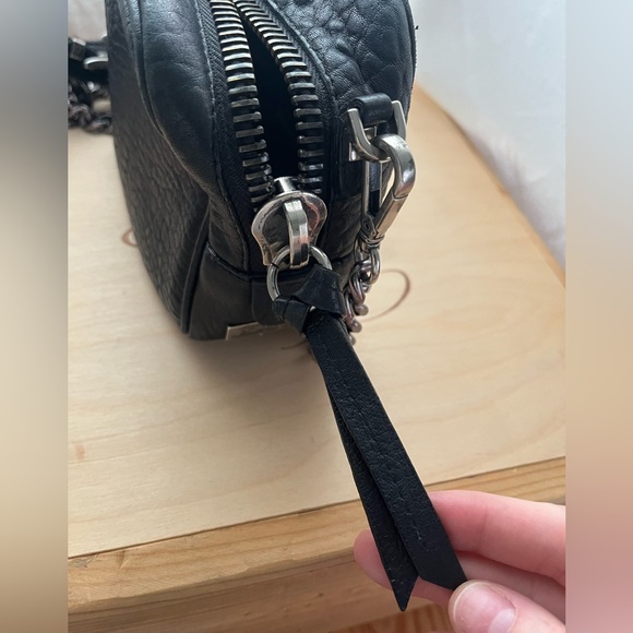 Black Faux Pebbled Leather Crossbody Bag with Chain Strap - Picture 7 of 16